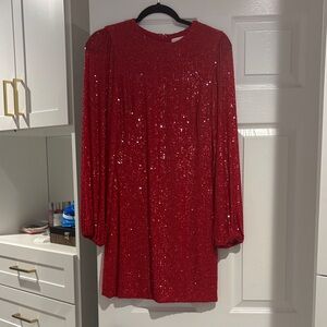 Lavender Brown Red Sequin Long Sleeve Dress